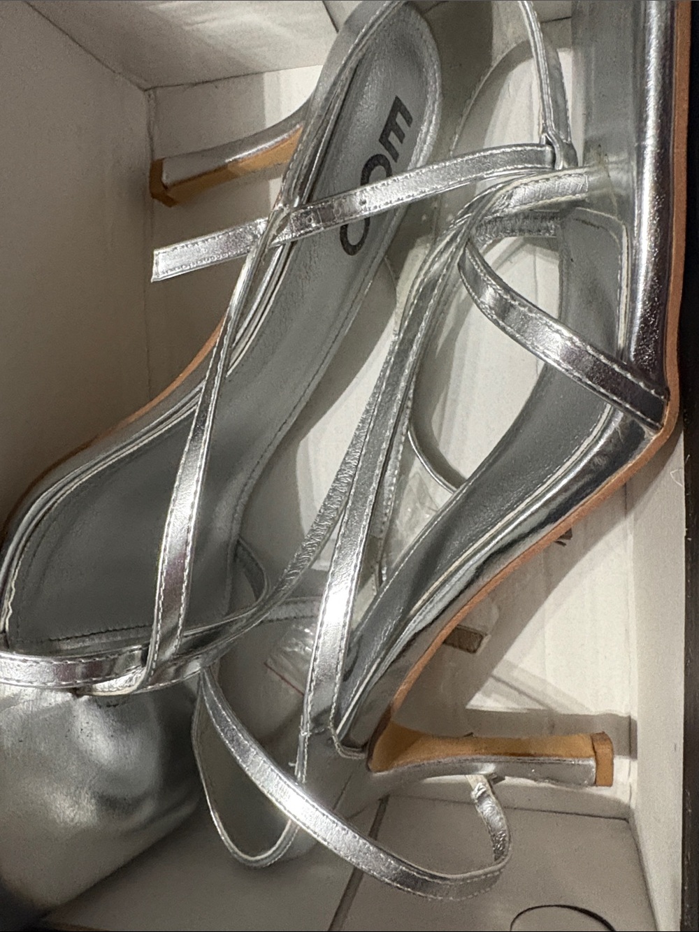 EGO Silver Strappy Heels with Crossed Ankle Straps